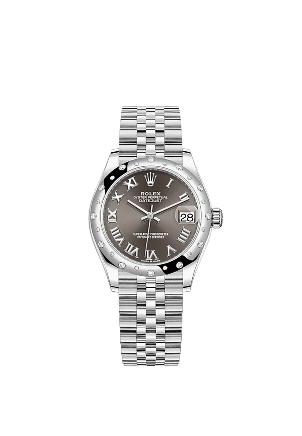 Datejust 31 31mm Jubilee Bracelet Oystersteel and White Gold with Dark Grey Roman Dial Diamond-Set Bezel