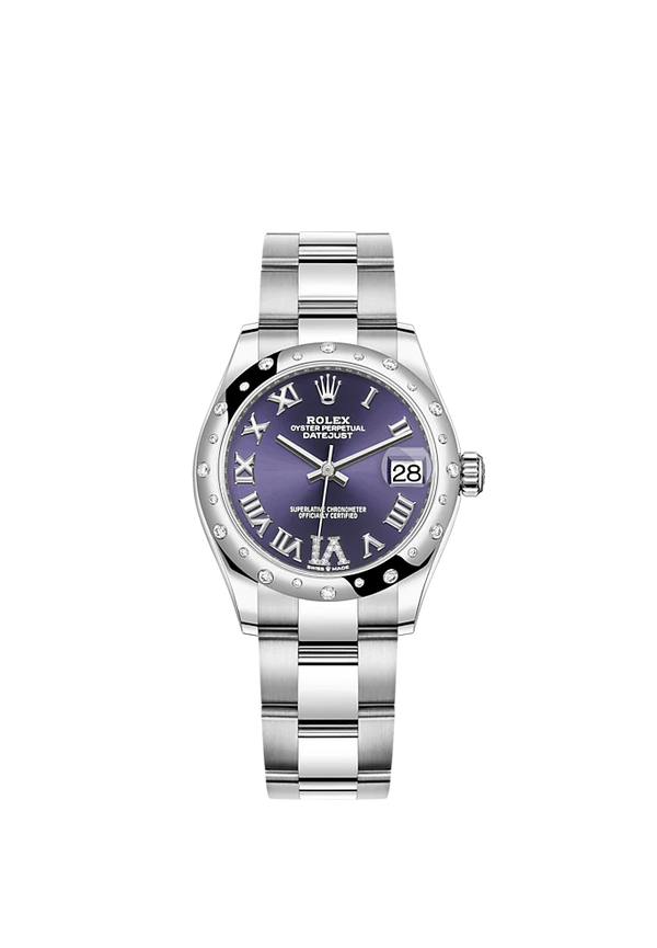Datejust 31 31mm Oyster Bracelet Oystersteel and White Gold with Aubergine Diamond Roman Dial Diamond-Set Bezel