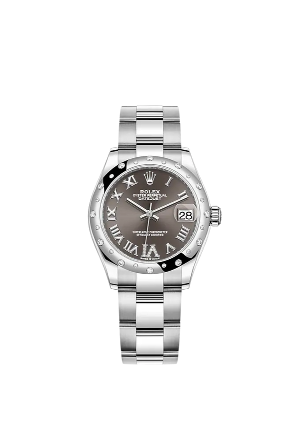 Datejust 31 31mm Oyster Bracelet Oystersteel and White Gold with Dark Grey Diamond-Set Dial Diamond-Set Bezel