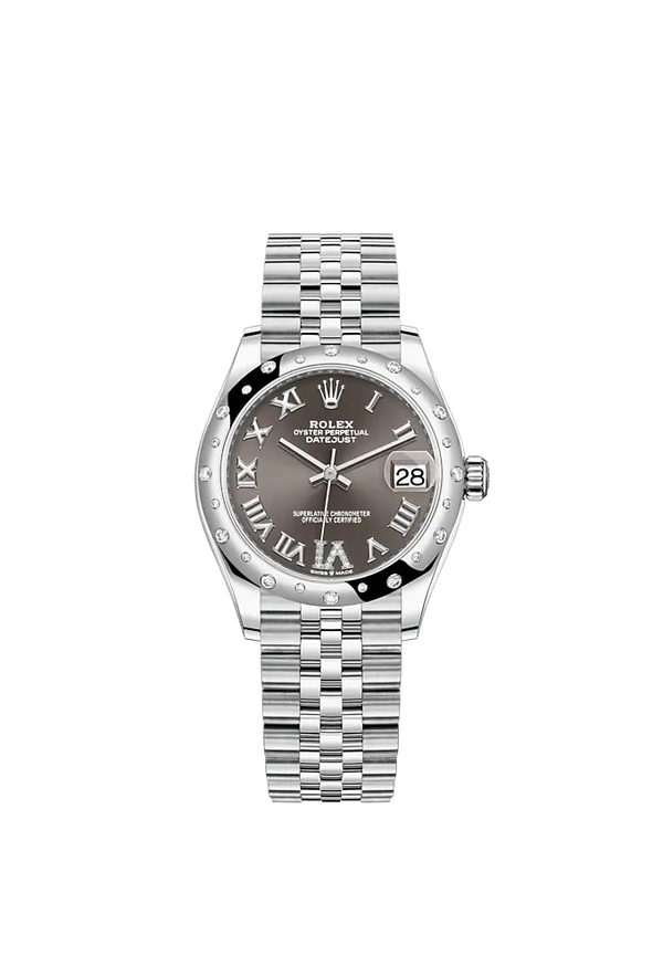 Datejust 31 31mm Jubilee Bracelet Oystersteel and White Gold with Dark Grey Roman Dial Diamond-Set Bezel