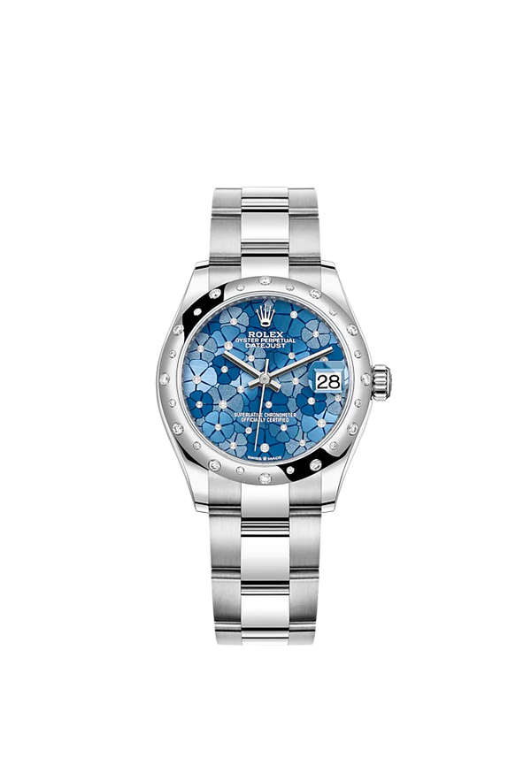 Datejust 31 31mm Oyster Bracelet Oystersteel and White Gold with Blue Diamond-Set Dial Diamond-Set Bezel