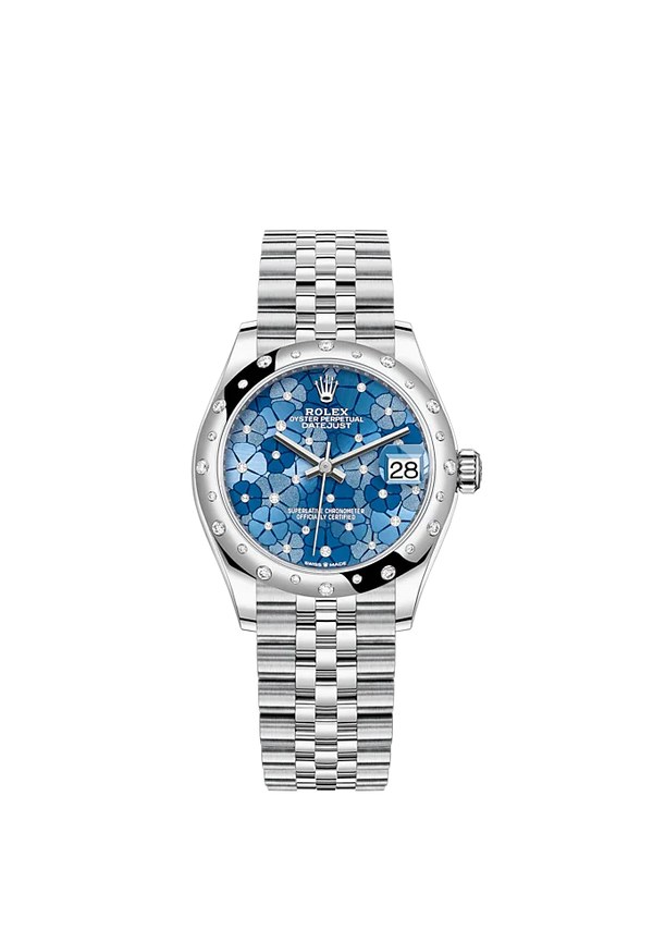 Datejust 31 31mm Jubilee Bracelet Oystersteel and White Gold with Azzurro-Blue Floral-Motif Diamond-Set Dial Diamond-Set Bezel