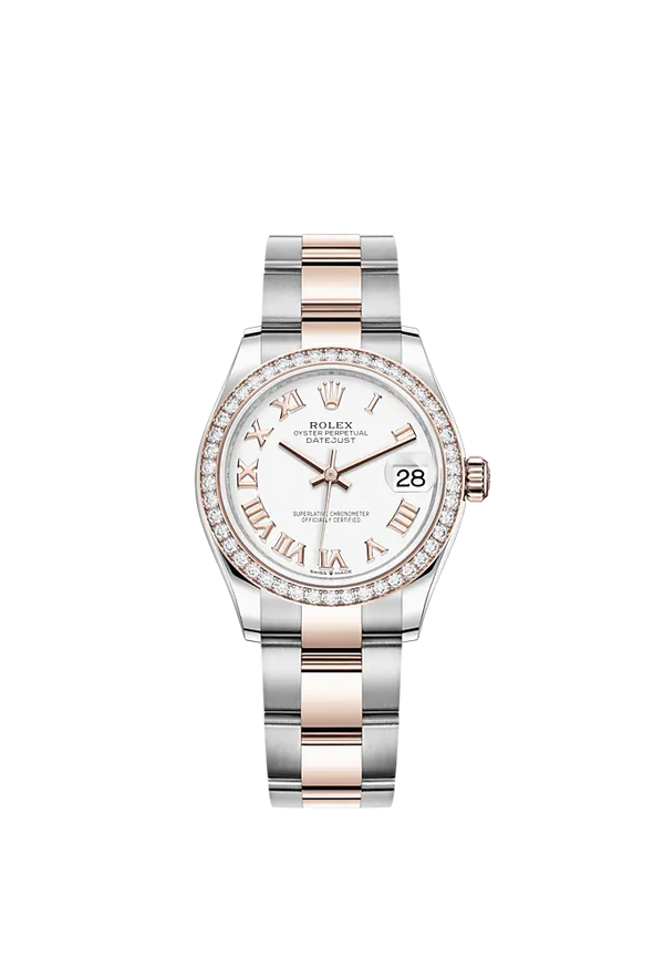 Datejust 31 31mm Oyster Bracelet Oystersteel and Everose Gold with White Dial Diamond-Set Bezel