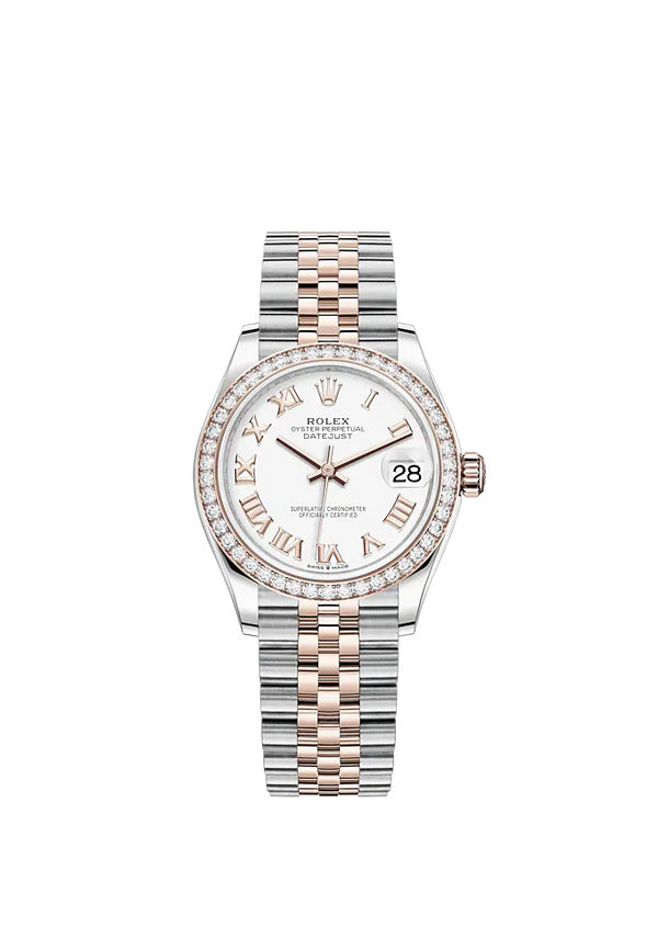 Datejust 31 31mm Jubilee Bracelet Oystersteel and Everose Gold with White Dial Diamond-Set Bezel