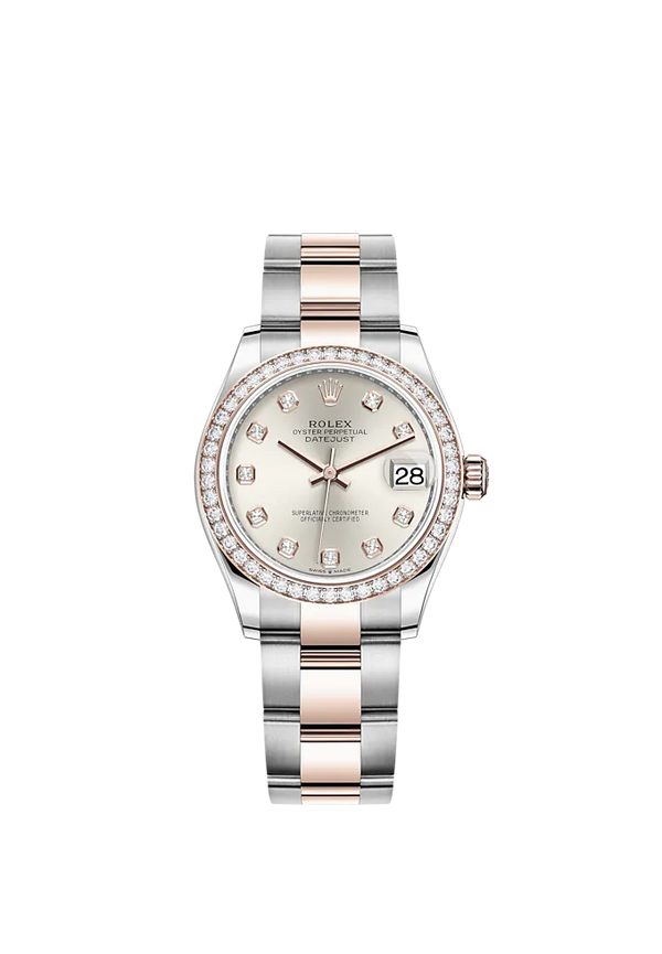 Datejust 31 31mm Oyster Bracelet Oystersteel and Everose Gold with Silver Diamond-Set Dial Diamond-Set Bezel