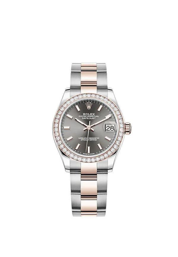 Datejust 31 31mm Oyster Bracelet Oystersteel and Everose Gold with Slate Dial Diamond-Set Bezel