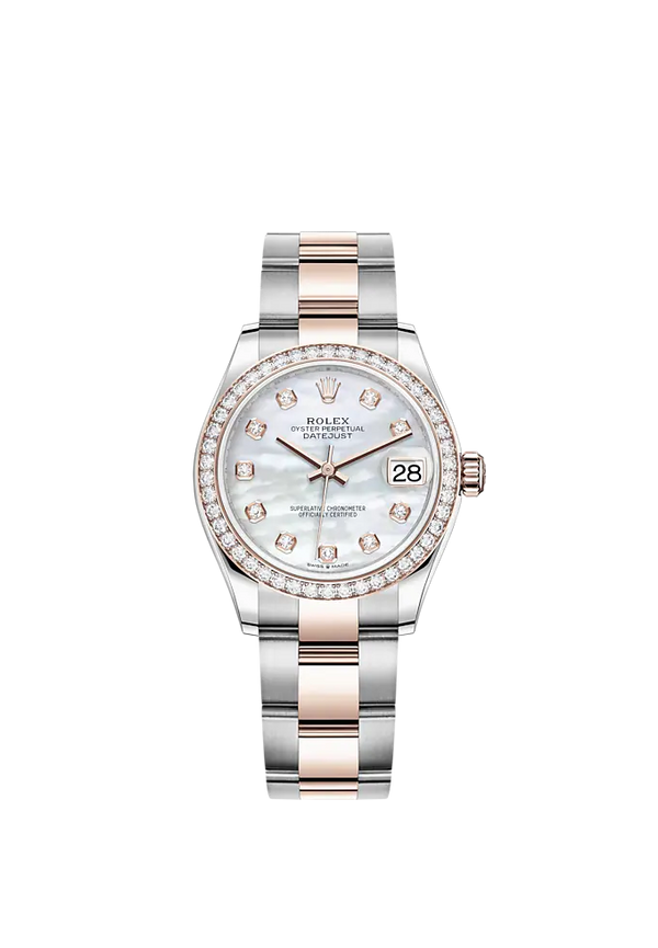 Datejust 31 31mm Oyster Bracelet Oystersteel and Everose Gold with White Mother-Of-Pearl Diamond-Set Dial Diamond-Set Bezel