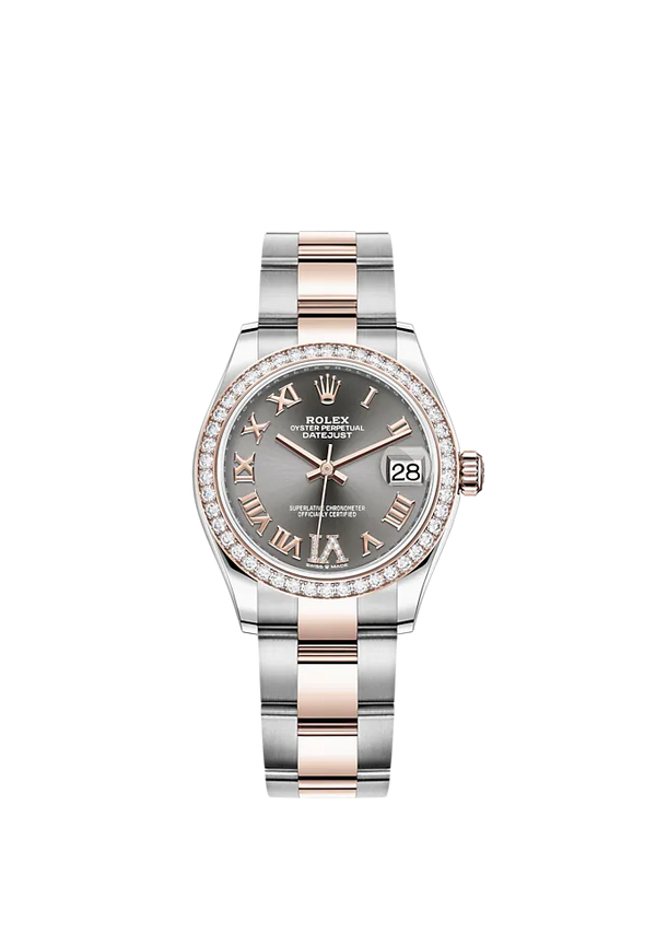 Datejust 31 31mm Oyster Bracelet Oystersteel and Everose Gold with Slate Diamond Dial Diamond-Set Bezel