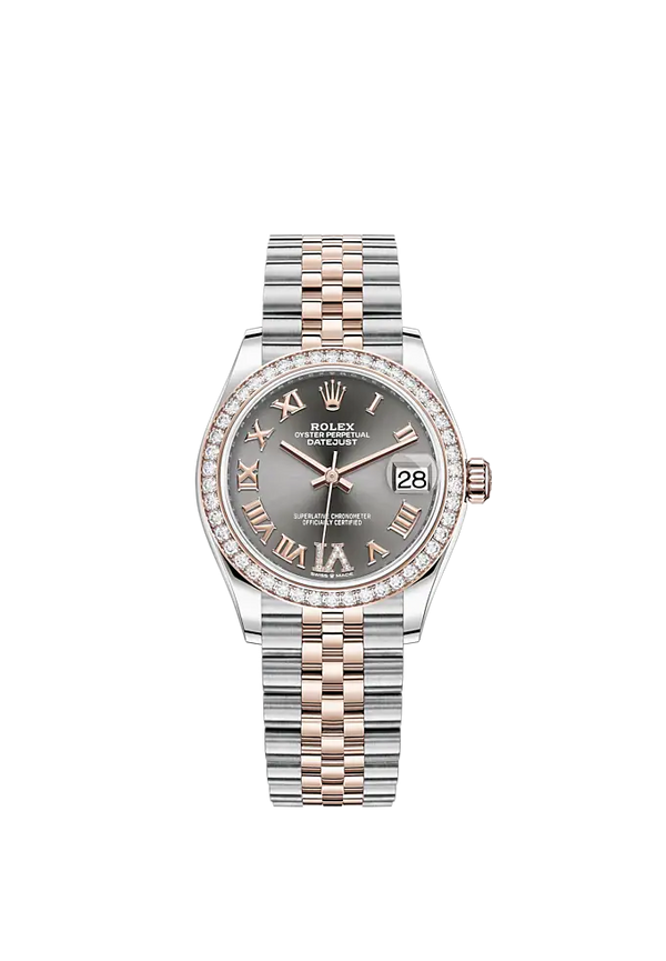 Datejust 31 31mm Jubilee Bracelet Oystersteel and Everose Gold with Slate Diamond Roman Dial Diamond-Set Bezel