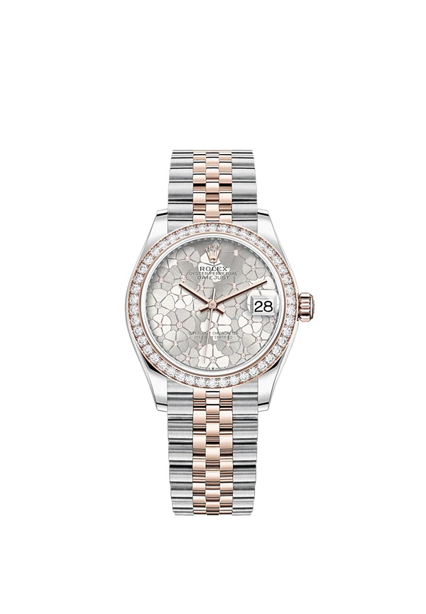 Datejust 31 31mm Jubilee Bracelet Oystersteel and Everose Gold with Silver Floral-Motif Diamond-Set Dial Diamond-Set Bezel