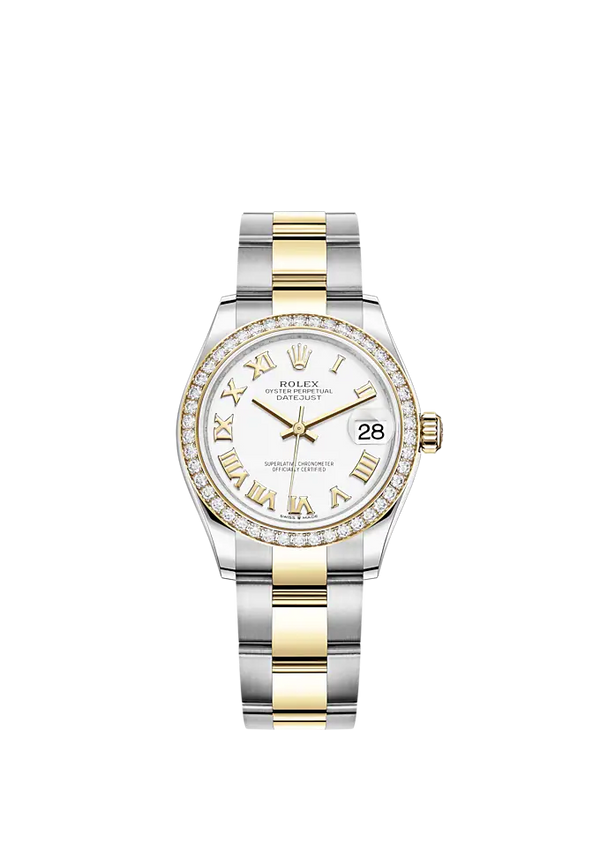 Datejust 31 31mm Oyster Bracelet Oystersteel and Yellow Gold with White Dial Diamond-Set Bezel