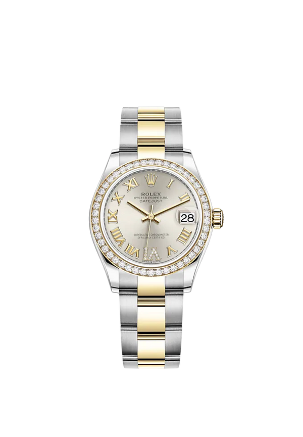 Datejust 31 31mm Oyster Bracelet Oystersteel and Yellow Gold with Silver Diamond Dial Diamond-Set Bezel
