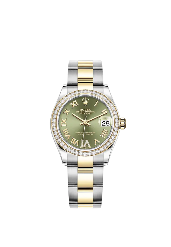 Datejust 31 31mm Oyster Bracelet Oystersteel and Yellow Gold with Olive Green Diamond Dial Diamond-Set Bezel