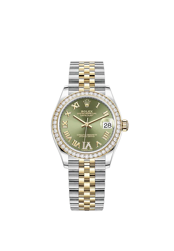 Datejust 31 31mm Jubilee Bracelet Oystersteel and Yellow Gold with Olive-Green Diamond Dial Diamond-Set Bezel