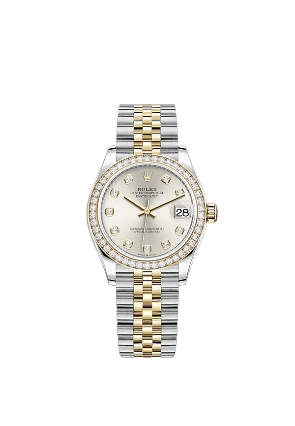 Datejust 31 31mm Jubilee Bracelet Oystersteel and Yellow Gold with Silver Diamond-Set Dial Diamond-Set Bezel