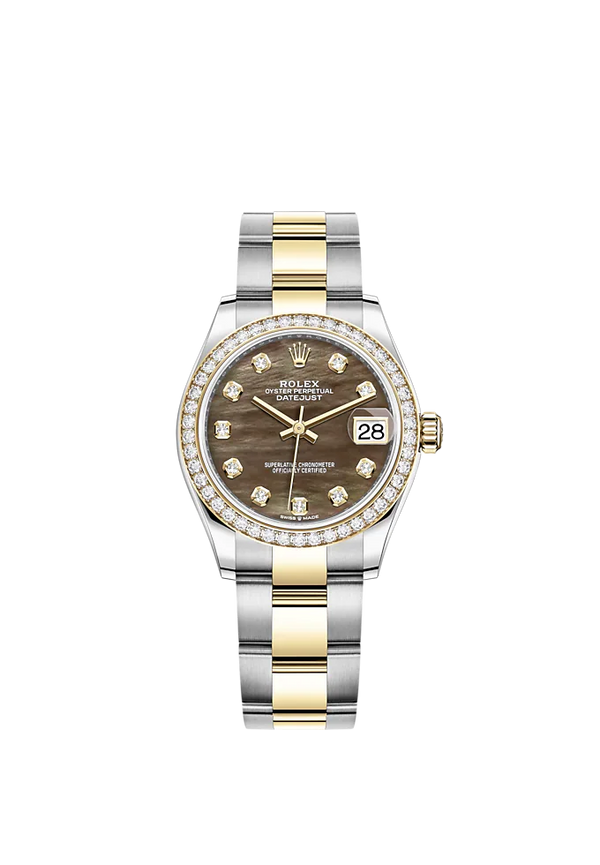 Datejust 31 31mm Oyster Bracelet Oystersteel and Yellow Gold with Black Mother-Of-Pearl Diamond-Set Dial Diamond-Set Bezel