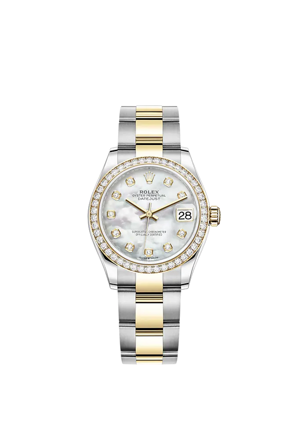 Datejust 31 31mm Oyster Bracelet Oystersteel and Yellow Gold with White Mother-Of-Pearl Diamond-Set Diamond-Set Bezel