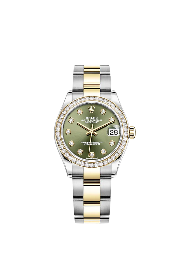 Datejust 31 31mm Oyster Bracelet Oystersteel and Yellow Gold with Olive-Green Diamond-Set Dial Diamond-Set Bezel