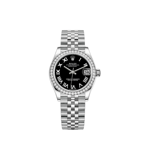 Datejust 31 31mm Jubilee Bracelet Oystersteel and White Gold with Bright Black Dial Diamond-Set Bezel