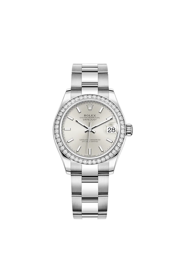 Datejust 31 31mm Oyster Bracelet Oystersteel and White Gold with Silver Dial Diamond-Set Bezel