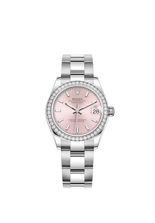 Datejust 31 31mm Oyster Bracelet Oystersteel and White Gold with Pink Dial Diamond-Set Bezel