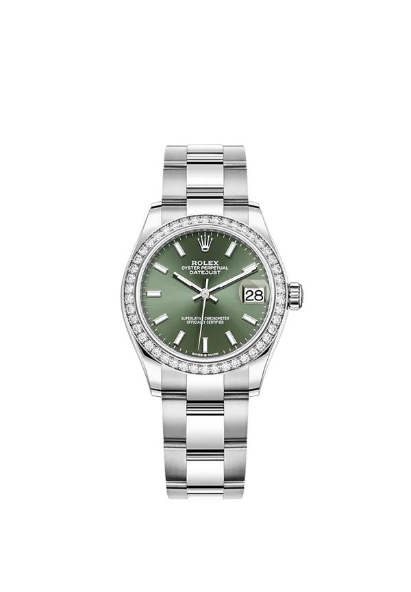 Datejust 31 31mm Oyster Bracelet Oystersteel and White Gold with Mint Green Dial Diamond-Set Bezel