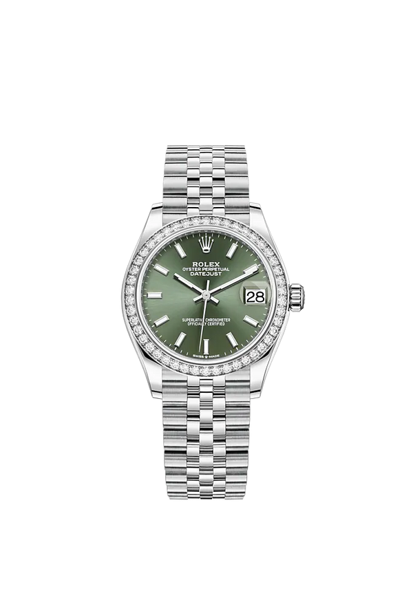 Datejust 31 31mm Jubilee Bracelet Oystersteel and White Gold with Mint Green Dial Diamond-Set Bezel
