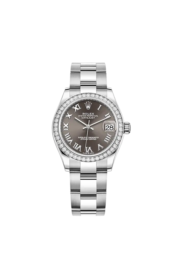 Datejust 31 31mm Oyster Bracelet Oystersteel and White Gold with Dark Grey Dial Daimond-Set Bezel
