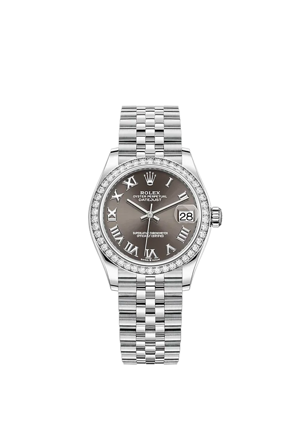 Datejust 31 31mm Jubilee Bracelet Oystersteel and White Gold with Dark Grey Roman Dial Diamond-Set Bezel