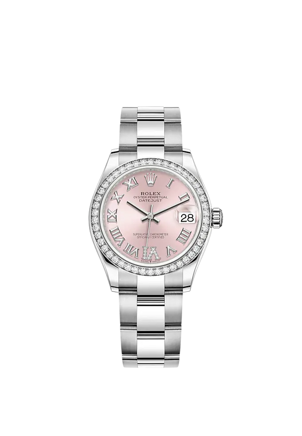 Datejust 31 31mm Oyster Bracelet Oystersteel and White Gold with Pink Diamond Dial Diamond-Set Bezel