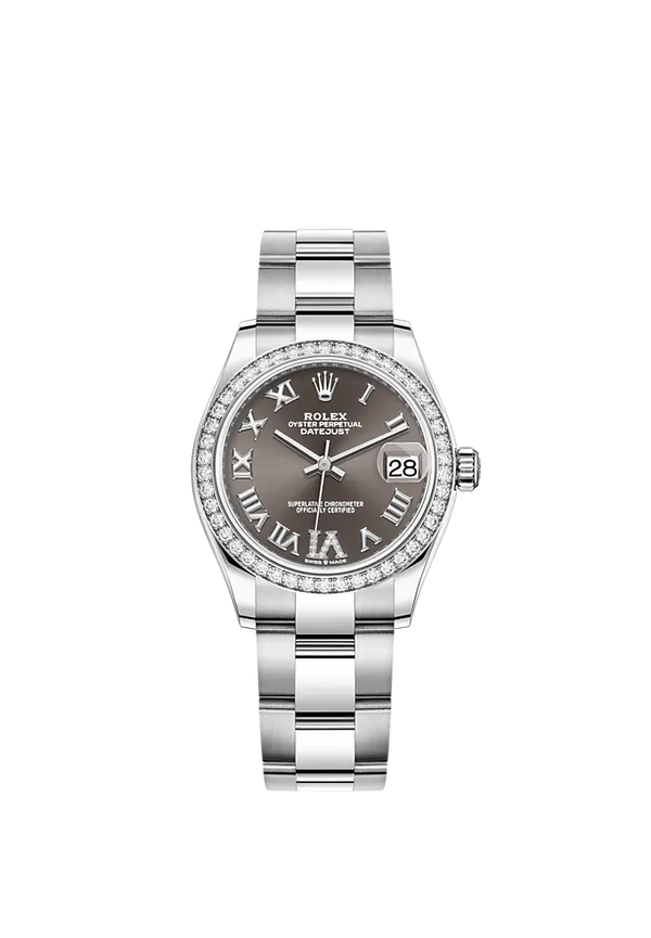 Datejust 31 31mm Oyster Bracelet Oystersteel and White Gold with Dark Grey Diamond Dial Diamond-Set Bezel