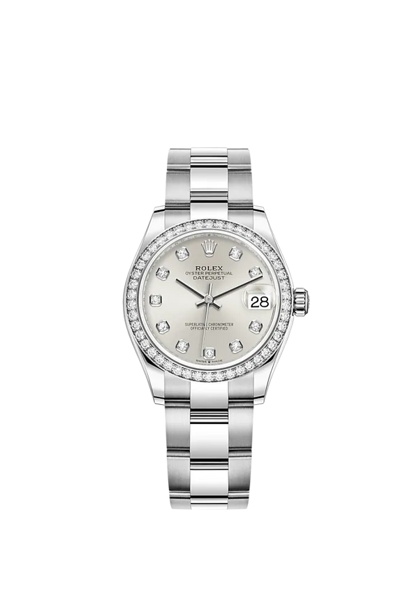 Datejust 31 31mm Oyster Bracelet Oystersteel and White Gold with Silver Diamond-Set Dial Diamond-Set Bezel
