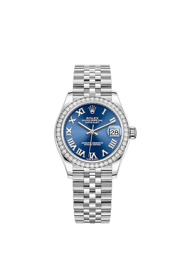 Datejust 31 31mm Jubilee Bracelet Oystersteel and White Gold with Bright Blue Dial Diamond-Set Bezel
