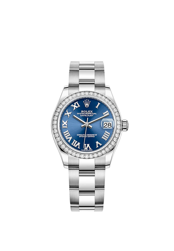 Datejust 31 31mm Oyster Bracelet Oystersteel and White Gold with Bright Blue Dial Diamond-Set Bezel