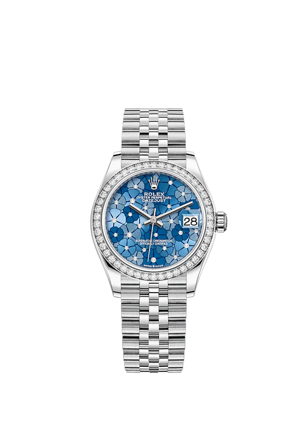 Datejust 31 31mm Jubilee Bracelet Oystersteel and White Gold with Blue Floral-Motif Diamond-Set Dial Diamond-Set Bezel