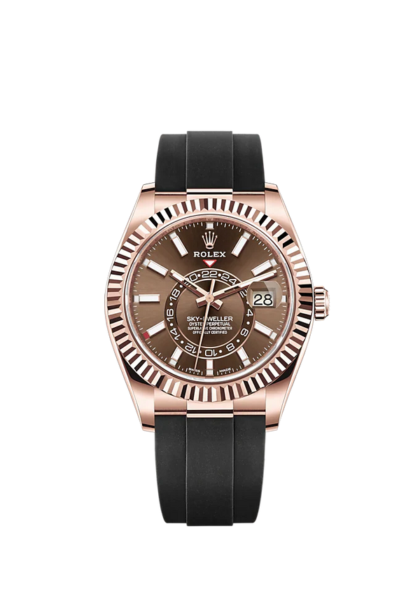 Sky-Dweller 42mm Oysterflex Bracelet and 18 CT Everose Gold with Chocolate Dial Fluted Bezel