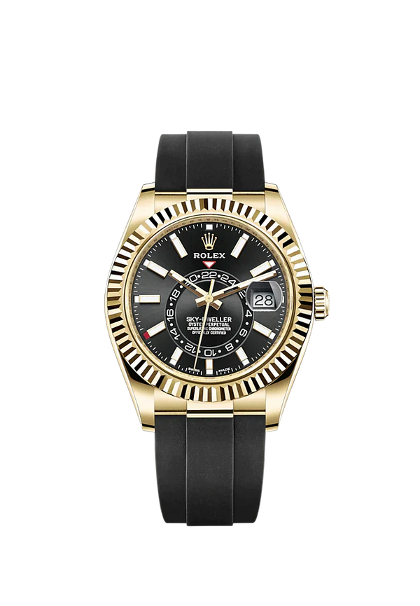 Sky-Dweller 42mm Oysterflex Bracelet and 18 CT Yellow Gold with Bright Black Dial Fluted Bezel