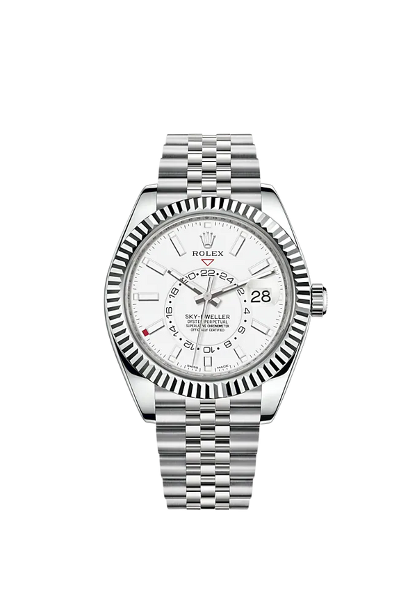 Sky-Dweller 42mm Jubilee Bracelet Oystersteel and White Gold with Intense White Dial Fluted Bezel