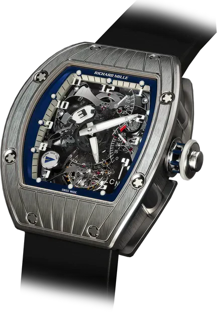 RM 015 Tourbillon Dual Time Zone Rubber Strap White Gold Case