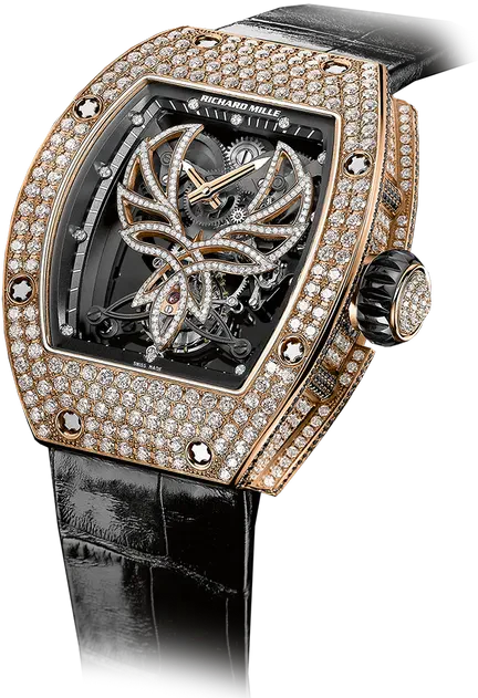 RM 051 Tourbillon Michelle Yeoh Black Alligator Strap Red Gold Case Diamond Set Bezel
