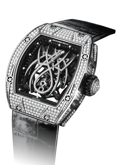 RM 19-01 Tourbillon Spider Black Alligator Strap Spider in Rhodium-Plated White Gold Set With Diamonds Dial White Gold Diamond Set Case