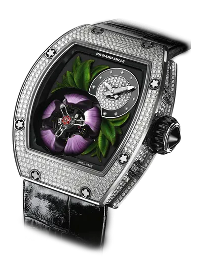 RM 19-02 Tourbillon Fleur Leather Strap White Gold Diamond Set Case