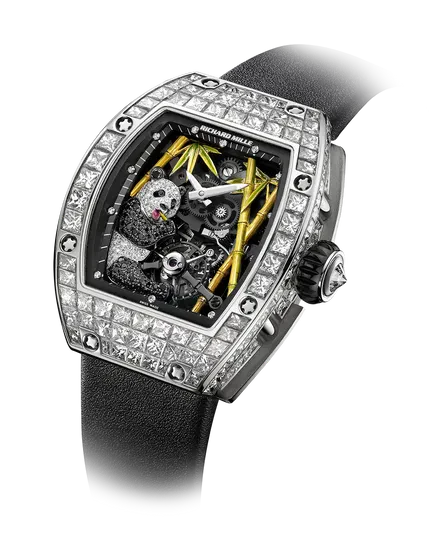 RM 26-01 Tourbillon Panda Black Alligator Strap White Gold Diamond Set Case