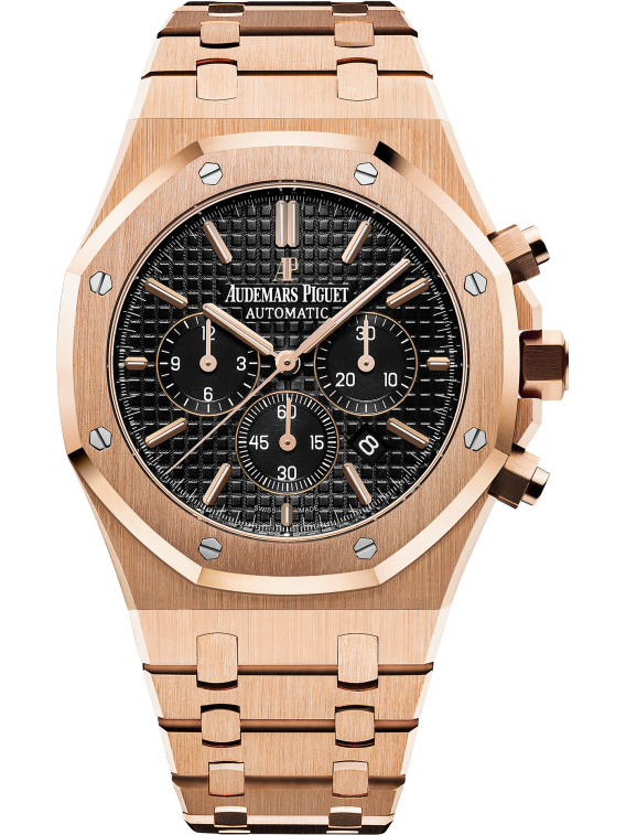 Royal Oak Chronograph 41MM 18-Carat Pink Gold Bracelet Black Dial With Grande Tapisserie Pattern 18-Carat Pink Gold Case