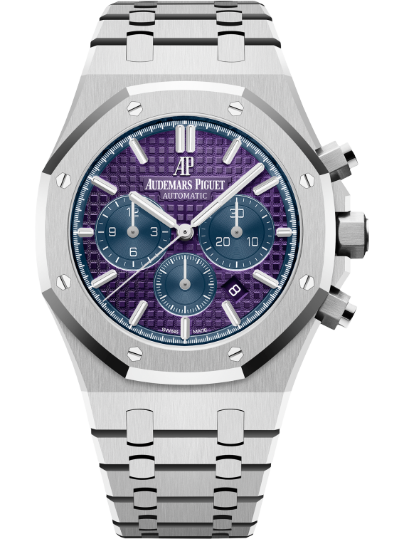 Royal Oak Selfwinding Chronograph 41MM 950 Platinum Bracelet Plum Purple Dial With Grande Tapisserie Pattern 950 Platinum Case