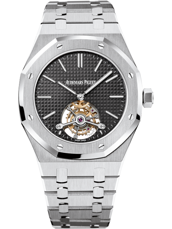 Royal Oak Tourbillon 41MM Stainless Steel Bracelet Black Dial With Petite Tapisserie Pattern Stainless Steel Case