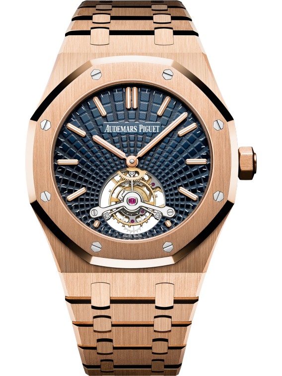 Royal Oak Tourbillon Extra-Thin 41MM 18-Carat Pink Gold Bracelet Blue Dial With Tapisserie Evolutive Pattern 18-Carat Pink Gold Case