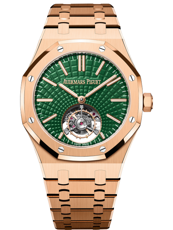 Royal Oak Selfwinding Flying Tourbillon 41MM 18-Carat Pink Gold Bracelet Green Dial With Evolutive Tapisserie Pattern 18-Carat Pink Gold Case