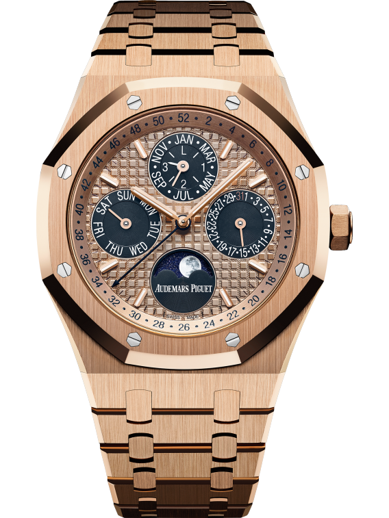Royal Oak Perpetual Calendar 41MM 18-Carat Pink Gold Bracelet Pink Gold-Toned Dial With Grande Tapisserie Pattern 18-Carat Pink Gold Case