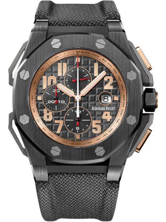 Royal Oak Offshore Arnold Schwarzenegger The Legacy Chronograph 48MM Aramide Fibres Strap Black Dial With Méga Tapisserie Pattern Black Ceramic Case